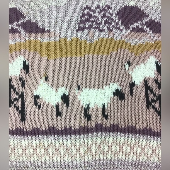 Blarney Vintage Cotton Knit Jumping Sheep Crewneck Sweater Size Large Pink/Gold - Picture 6 of 10